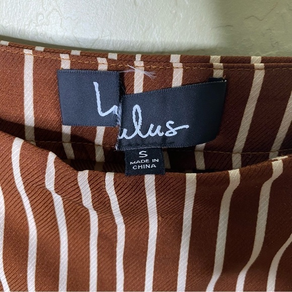 Lulus Never Too Late Striped Split Hem Pants Brown Cream  Size S Small - Picture 10 of 14